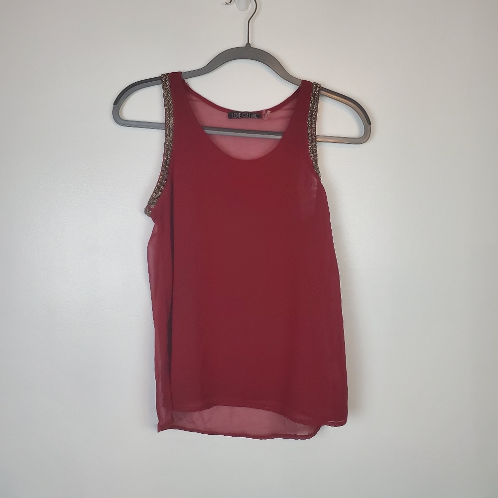 Love culture red tank with beaded trim, small - Picture 6 of 6